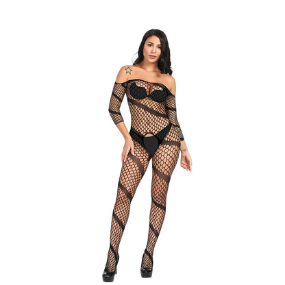 Erotic Mesh Tights Stockings Sexy Lingerie for Women Fishing Net Bodysuit Bra Set See-Through Lace Underwear Transparent Open