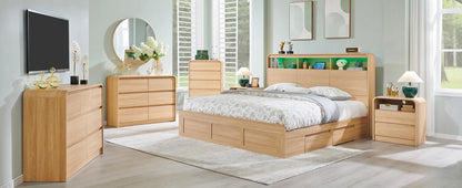Modern 6 Drawers Dresser, 47" Wide Wood Dressers & Chests of Drawers w/Curved Profile Design, Natural Texture for Bedroom.