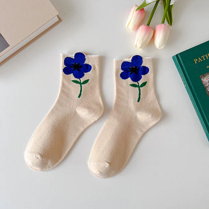 Women Socks Flower Rabbit Pattern Cute Kawaii Japanese Korean Style Cotton Harajuku Funny Breathable Casual Spring Floral Socks
