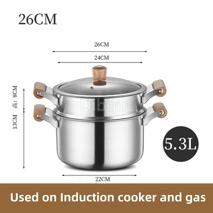 Stainless Steel pot Double Bottom Soup Pot Nonmagnetic Cooking Multi purpose Cookware Non stick Pan Gas cooker used pot hot pot