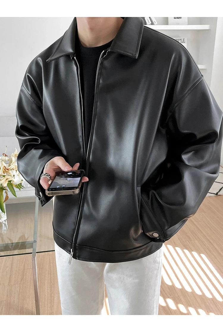 Mauroicardi Spring Autumn Cool Luxury Short Black Soft Light Pu Leather Jacket Men Zipper Casual Mens Jackets and Coats Fashion