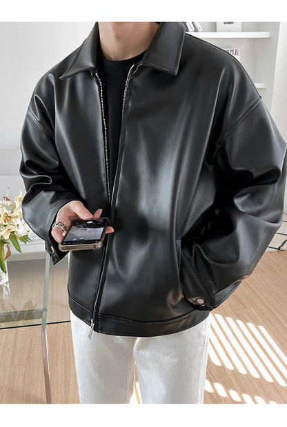 Mauroicardi Spring Autumn Cool Luxury Short Black Soft Light Pu Leather Jacket Men Zipper Casual Mens Jackets and Coats Fashion