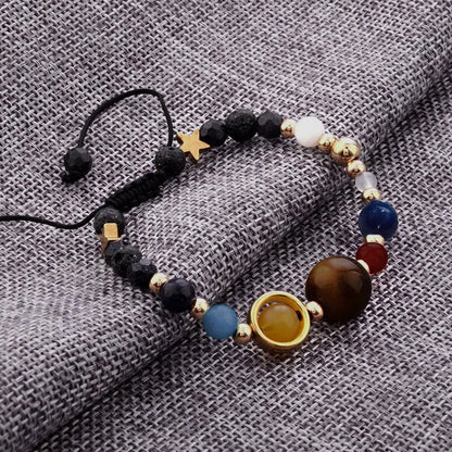 Cosmic Galaxy Solar System Bracelet for Women Men Natural Stone Star Beads Nine Planet Bracelet Adjustable Bangle Couple Jewelry
