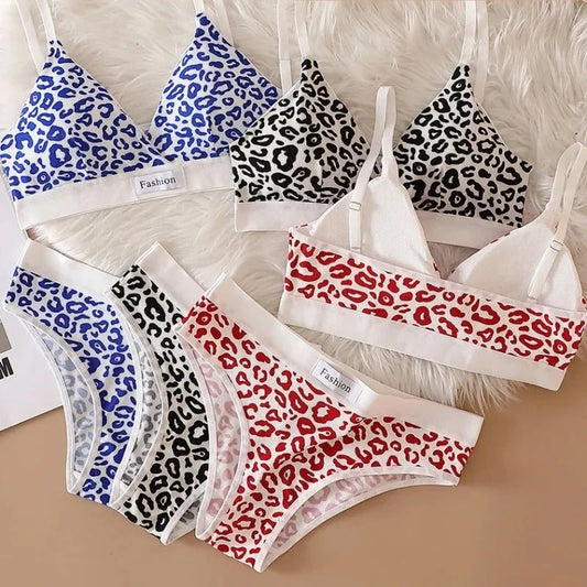 2023 Summer New Women's Leopard Print Traceless and Steel Rim Bra Adjustable Shoulder Strap Back Women's Underwear Set