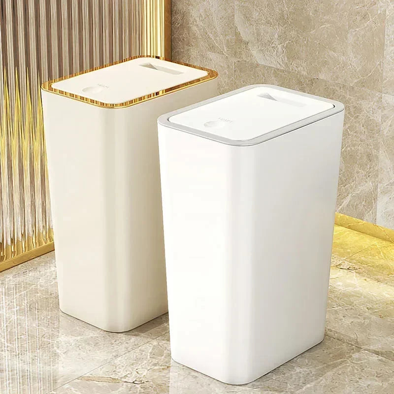 10L/12L Nordic Trash Can with One-Touch Lid Bin Deodorant Waterproof Dustbin Large Capacity Slim Toilet Gold Garbage Can