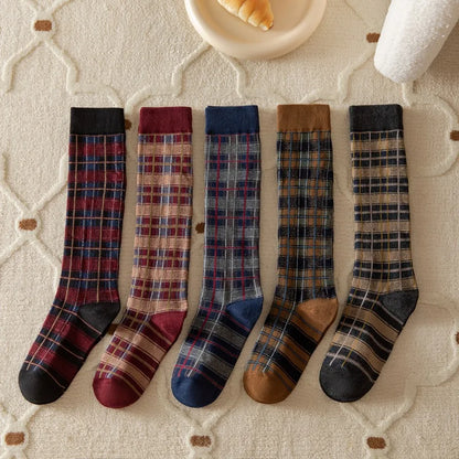 Stockings Women Harajuku Retro Vintage Plaid Long Socks Stocking JK College Style School Girls Cotton Knee Socks Women Stockings
