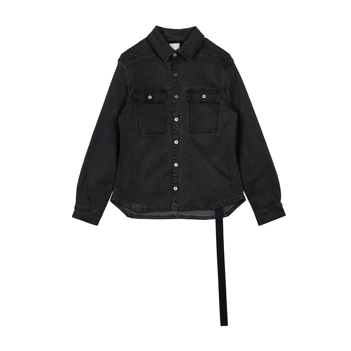High Street Ribbons Dirty Washed Black Baggy Jeans Jacket for Men and Women Harajuku Y2k Casual Denim Coat Oversized Clothes