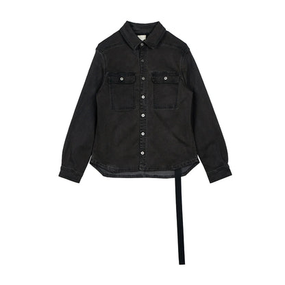 High Street Ribbons Dirty Washed Black Baggy Jeans Jacket for Men and Women Harajuku Y2k Casual Denim Coat Oversized Clothes