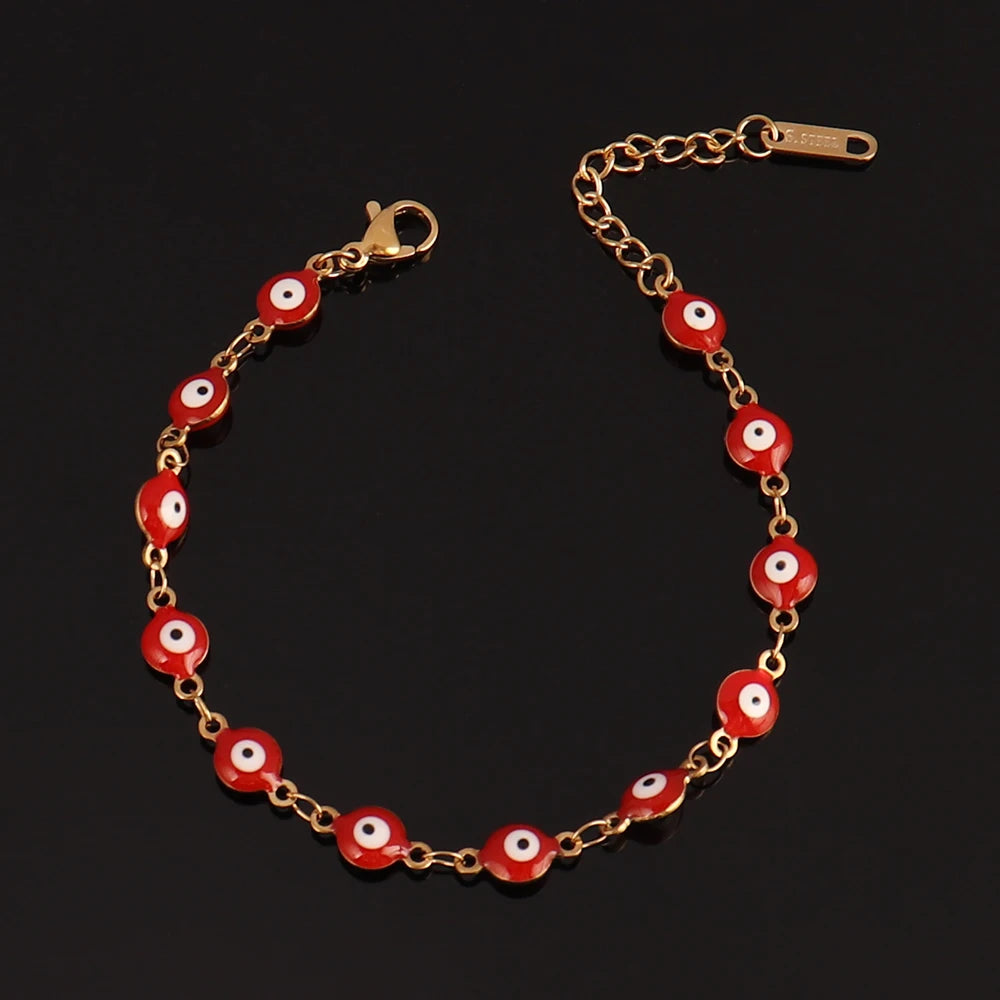 316L Stainless Steel Enamel Turkish Evil Eye Bracelets For Women Colorful Evil Eye Charm Bracelets Female Jewelry Gift