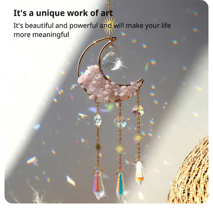 1 Piece Rainbow Made Crystal Suncatcher, Raw Stone Moon Home Decor for Garden Bedroom Balcony Pendant