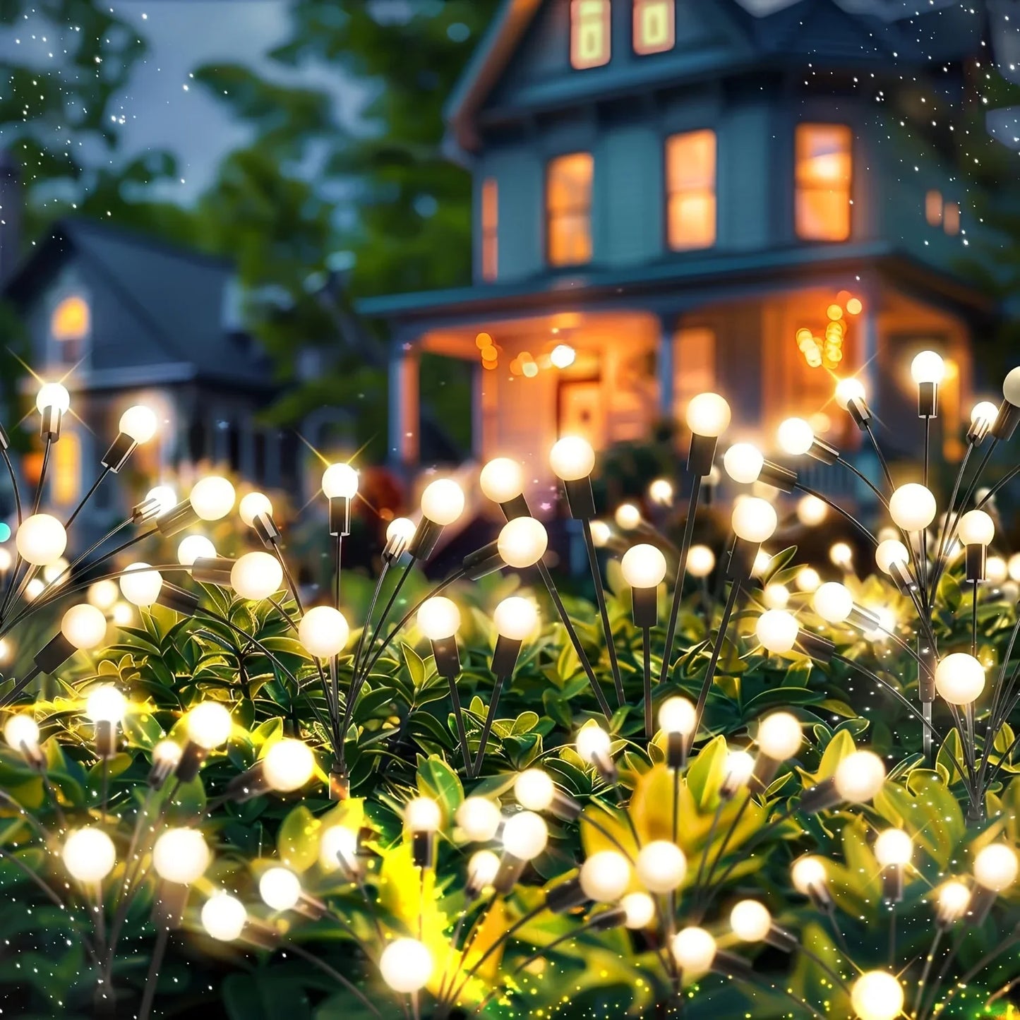 Solar LED Lights Garden Firework Warm Lights Outdoor 6/8 LEDs Waterproof Firefly Lawn Lamps Patio Pathway Decoration