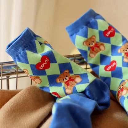 Good Quality Cartoon Elegant Lady Bear Women's  Cute Socks Cotton Harajuku Style Woman Novelty Breathable Sox Christmas Gifts
