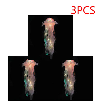 5PCS Jellyfish Bedroom Night Light Lamp Button Battery Hanging Atmosphere Decoration Lamp with Ribbon&Bead for Girl Bedroom 2024