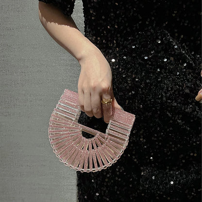 ﻿JIOMAY Half Moon Bag Rhinestone Purse Luxury Designer Handbags Clutch Evening Mini Basket Bling Tote Bag Crystal Wedding Bags