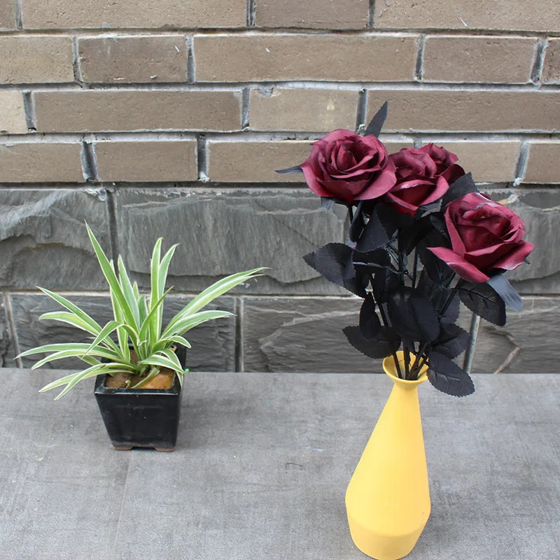 5pcs 8-9cm Silk Black Rose Artificial Flower Head Bouquet Home Living Room Wedding Chritmas Decoration New Year Decoration