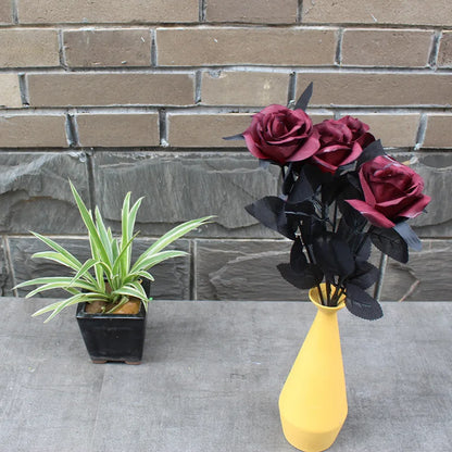 5pcs 8-9cm Silk Black Rose Artificial Flower Head Bouquet Home Living Room Wedding Chritmas Decoration New Year Decoration