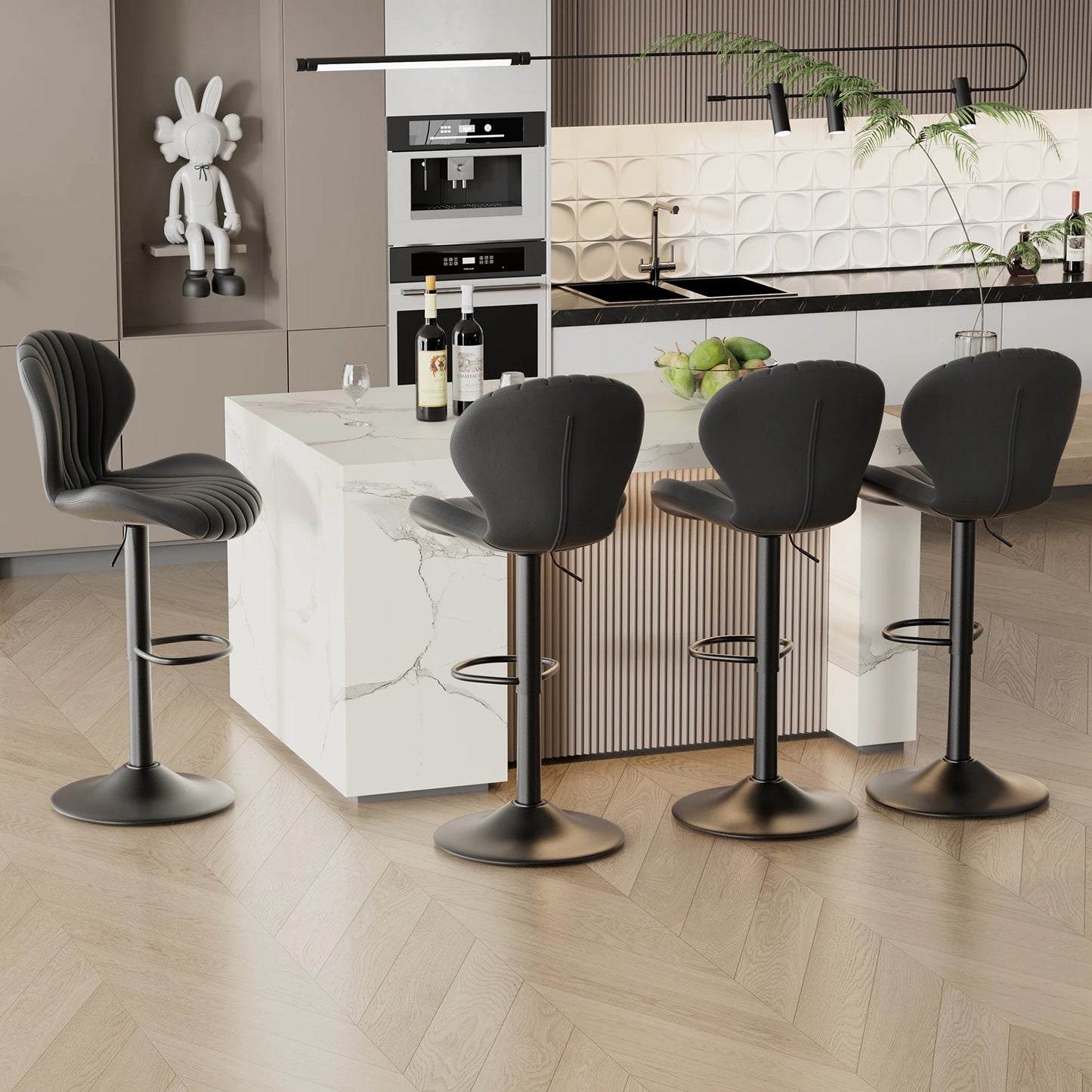 Living Room Chairs  2 Pcs Set Dining Chair Backrest Bar Stools Luxury Modern Soft Bag Stool Adjustable Height Rotating Kitchen Home Furniture