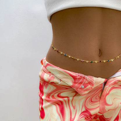 Fashionable and Sexy Round Bead Chain Double Waist Chain Simple Metal Thick Chain Body Chain Women's Belly Waist Decoration