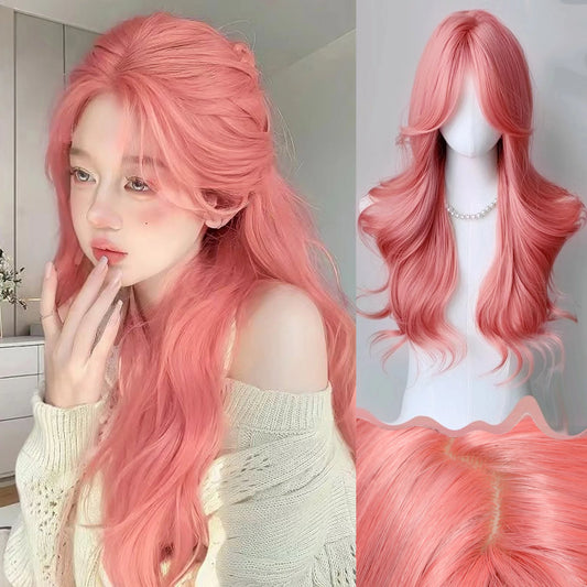 XIYUE orange pink wig Long Wavy Synthetic Wigs Middle Part Natural Wave Wig Heat Resistant Cosplay Party Daily Hair Wig for