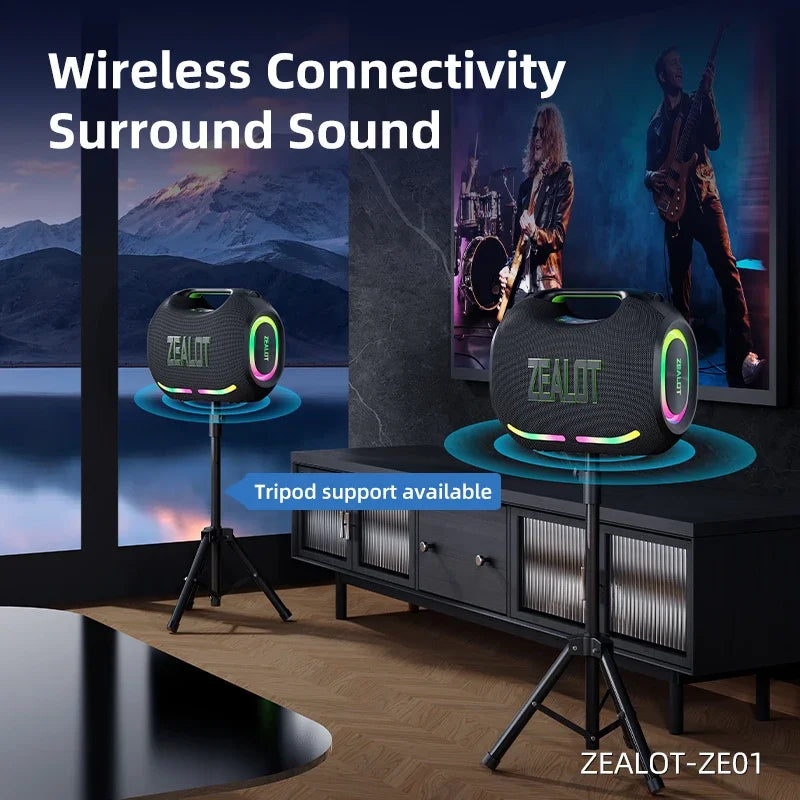 ZEALOT-ZE01 120W Big Power Wireless TWS Subwoofer Bluetooth Speaker High Volume Waterproof Portable Mobile Power HIFI Sound Qual