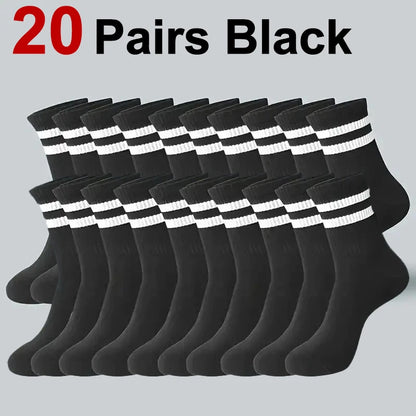 6/10/20 Pairs Men Women Striped Socks Fashion Color Soft Comfortable Sweat Absorbing Breathable Lovers Sports Style Casual Socks