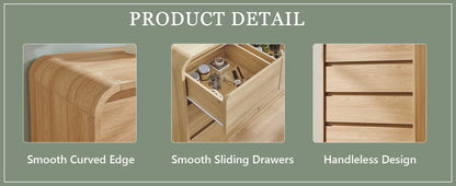Modern 6 Drawers Dresser, 47" Wide Wood Dressers & Chests of Drawers w/Curved Profile Design, Natural Texture for Bedroom.