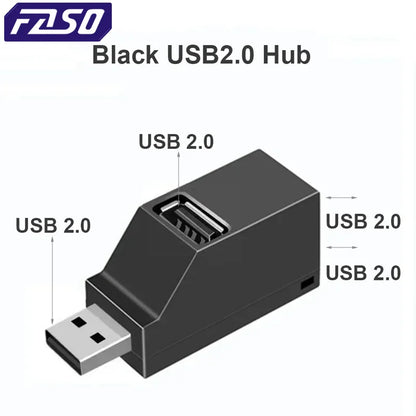 FASO Usb HUB port hub USB 3.0 HUB Adapter Extender Mini Splitter Box 1 to 3 Ports High Speed USB 2.0 For PC Laptop Disk Card  PC