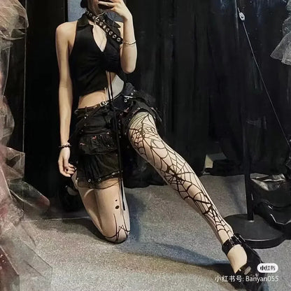 Gothic Vintage Dark Fishnet Tights Stocking Women Emo Alternative Sexy Spider Web Witch Pantyhose Y2k E-girl Cyber Punk Socks