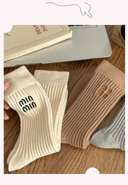 5 Pairs Socks Letter Designer Women Socks Luxury Brands Embroidered Striped Double-needle Mid-Tube Fashion Solid Cotton Socks