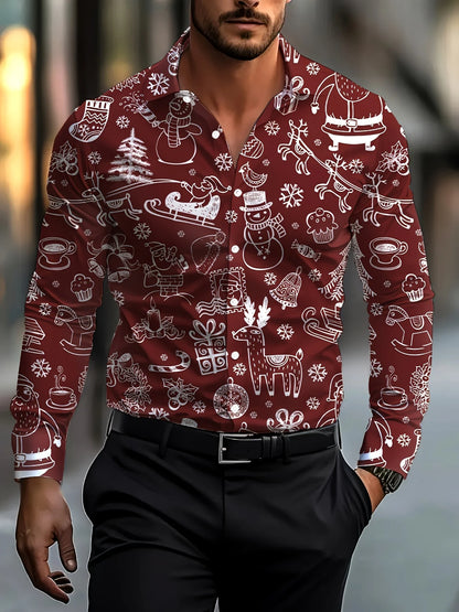 Christmas Festival Theme Men's 3D Printed Formal Shirts Christmas Tree Santa Claus Graphic Long Sleeve Shirt Fashion Men's Shirt