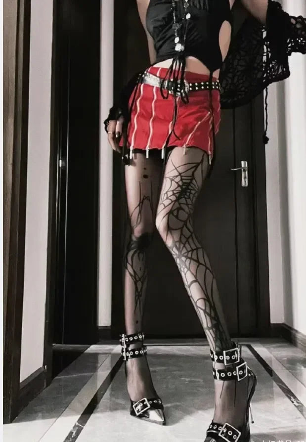 Gothic Vintage Dark Fishnet Tights Stocking Women Emo Alternative Sexy Spider Web Witch Pantyhose Y2k E-girl Cyber Punk Socks