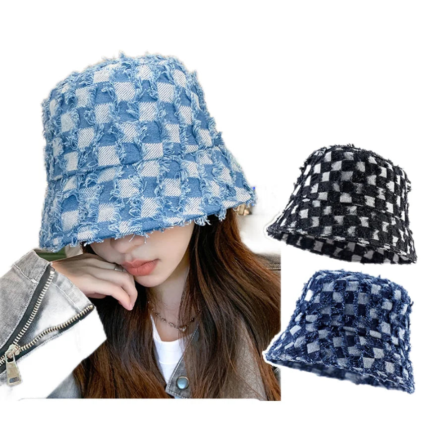 Spring Summer Strawberry Embroidery Denim Jeans Bucket Hat Legent Fisherman Hats for Women Foldable Sport Sun Beach Panama Caps