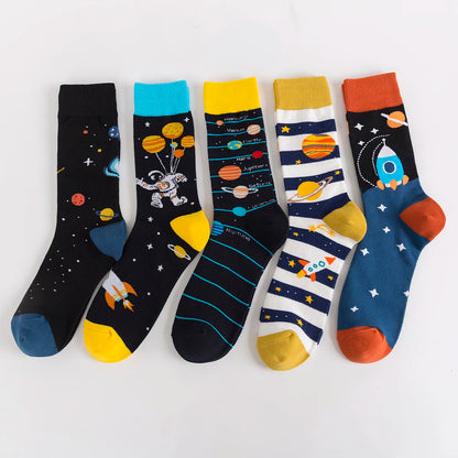 5-6 Pairs New High Quality Combed Cotton Men Socks Women Happy Fashion Novelty Skateboard Crew Casual Funny Socks for Men