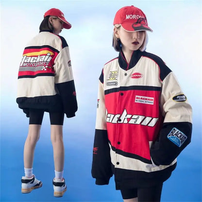 Embroidery Motorcycle Baseball Jackets Men Y2K Harajuku Letter Patchwork Coats Vintage Hip Hop Streetwear Varsity Jacket Unisex