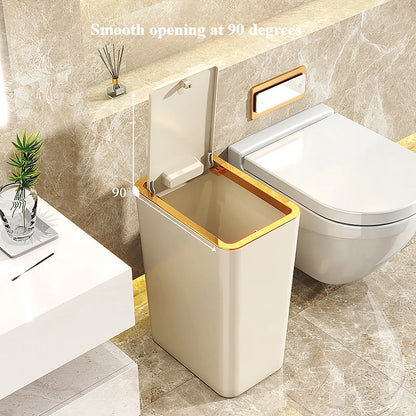 10L/12L Nordic Trash Can with One-Touch Lid Bin Deodorant Waterproof Dustbin Large Capacity Slim Toilet Gold Garbage Can