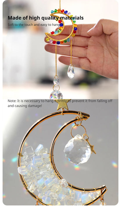 1 Piece Rainbow Made Crystal Suncatcher, Raw Stone Moon Home Decor for Garden Bedroom Balcony Pendant