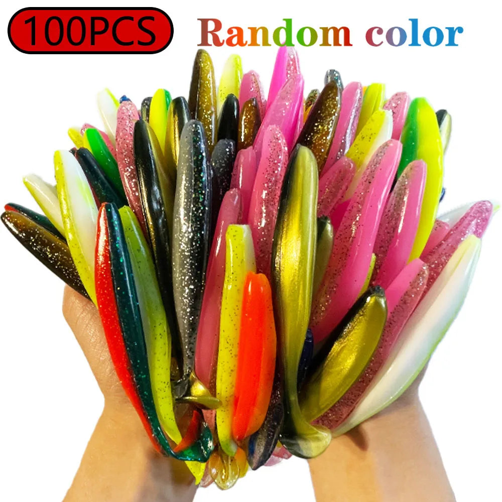 1-100pcs T Tail 70mm 90mm 120mm Shad Worm Soft Bait Artificial Bait Swimbait  Bait Wobbler Soft Baits Silicone Fishing Sports