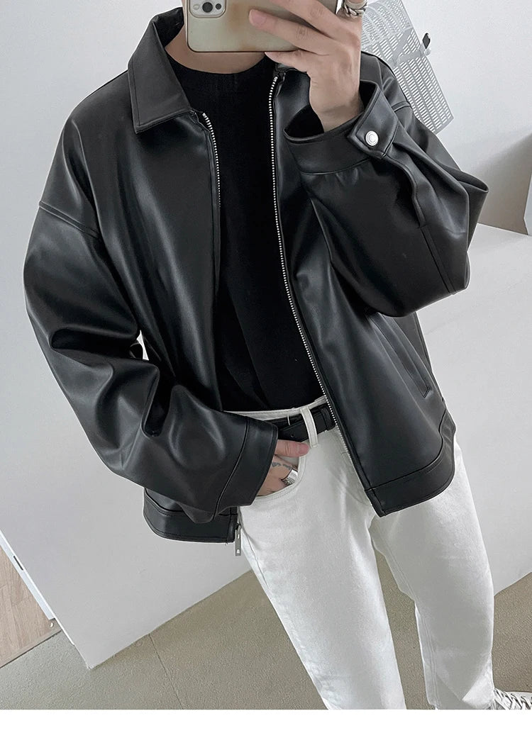 Mauroicardi Spring Autumn Cool Luxury Short Black Soft Light Pu Leather Jacket Men Zipper Casual Mens Jackets and Coats Fashion