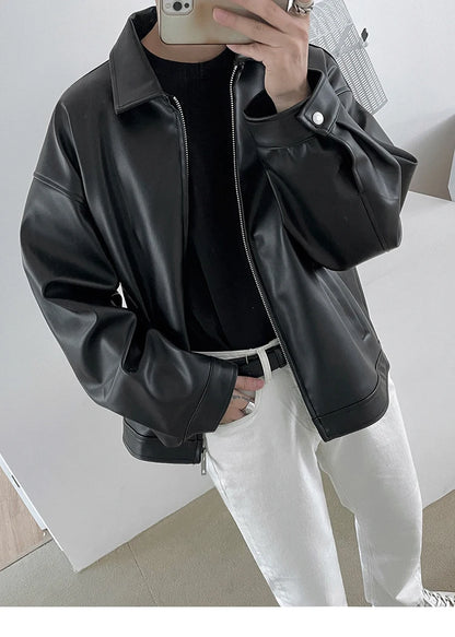 Mauroicardi Spring Autumn Cool Luxury Short Black Soft Light Pu Leather Jacket Men Zipper Casual Mens Jackets and Coats Fashion
