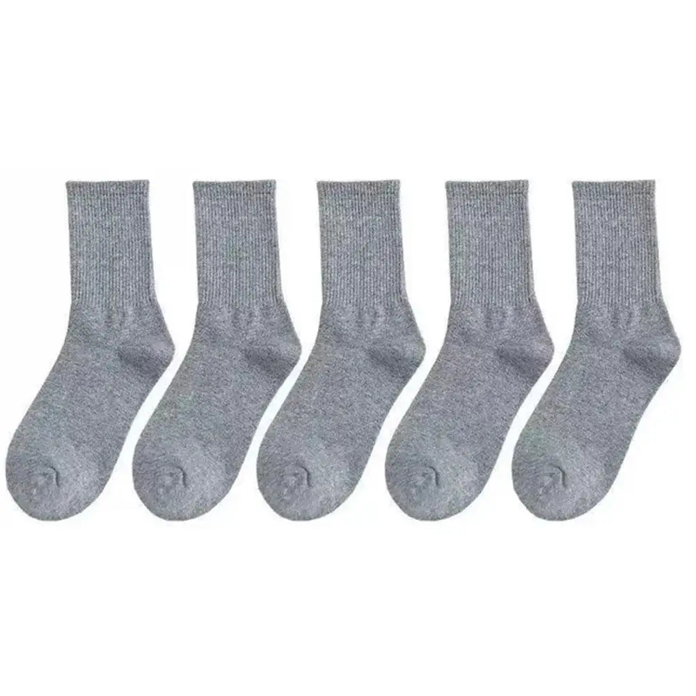 5 Pairs Women White Socks Cotton Harajuku Korean Style Socks For Girl And Boys School Middle Tube Socks