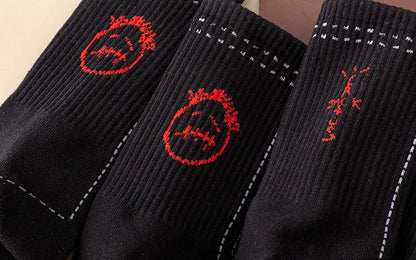 Mid Tube Cotton Socks for Sports Skateboarding with Unique Ghost Face Role-playing Design colour socks