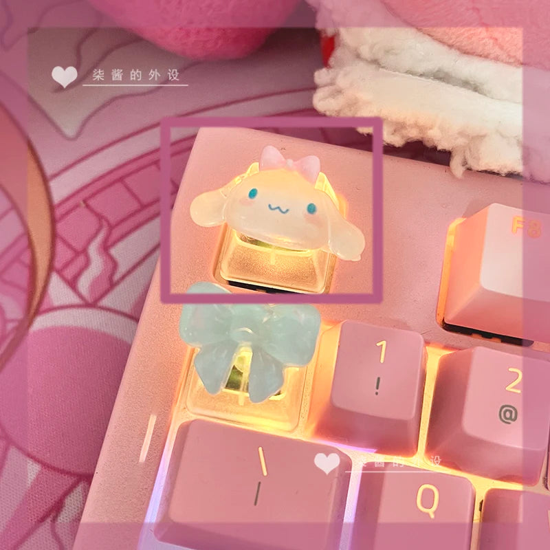 Sanrio Cartoon Animation Translucent HelloKitty Kuromi Melody Pompompurin Girl Cute Mechanical Keyboard Keycap Kawaii Gift