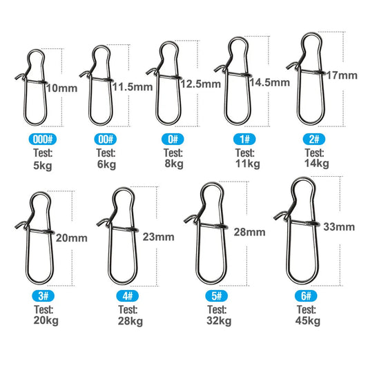 50 or 100 pcs Stainless Steel Fishing Snap Hooked Snap Pin Fastlock Clip Accessories Tackle for Barrel Swivel Lure hook