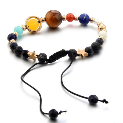 Cosmic Galaxy Solar System Bracelet for Women Men Natural Stone Star Beads Nine Planet Bracelet Adjustable Bangle Couple Jewelry