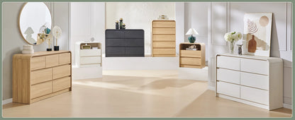Modern 6 Drawers Dresser, 47" Wide Wood Dressers & Chests of Drawers w/Curved Profile Design, Natural Texture for Bedroom.