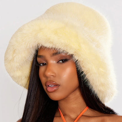 2024 Fluffy Faux Fur Bucket Hats Women Rabbit Fur Warm Thick Plush Winter Hat Lady Fashion Luxury Panama Furry Fisherman Cap Y2k