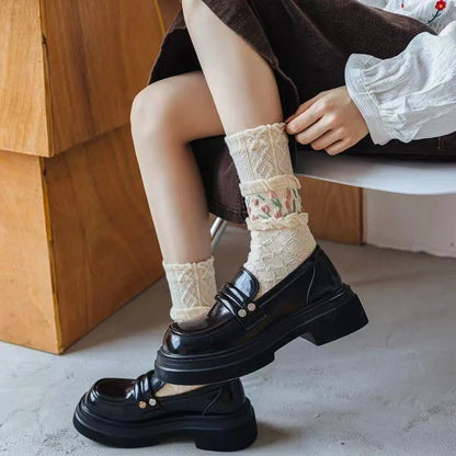 Women Socks Flower Rabbit Pattern Cute Kawaii Japanese Korean Style Cotton Harajuku Funny Breathable Casual Spring Floral Socks