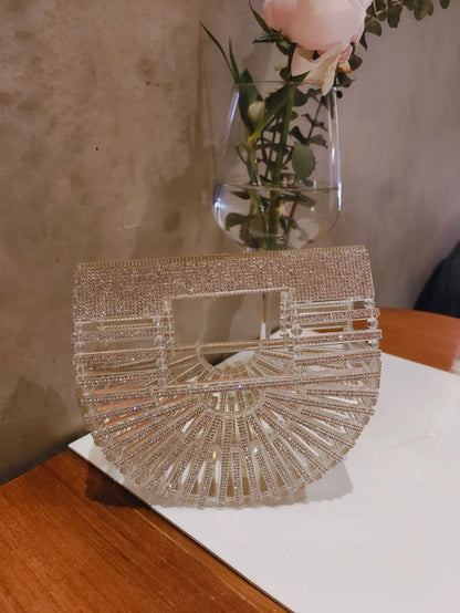 ﻿JIOMAY Half Moon Bag Rhinestone Purse Luxury Designer Handbags Clutch Evening Mini Basket Bling Tote Bag Crystal Wedding Bags