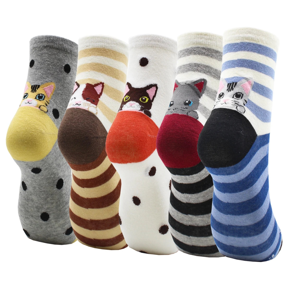 5 Pairs New Fashion Colorful Harajuku Korean Kawaii Cute Women Socks Cat Dog Owl Stripe Avocado Girl Cotton Cartoon Socks