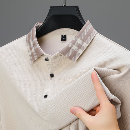 Light luxury brand polo shirt long sleeved spring and autumn new style comfortable and breathable casual striped lapel T-shirt
